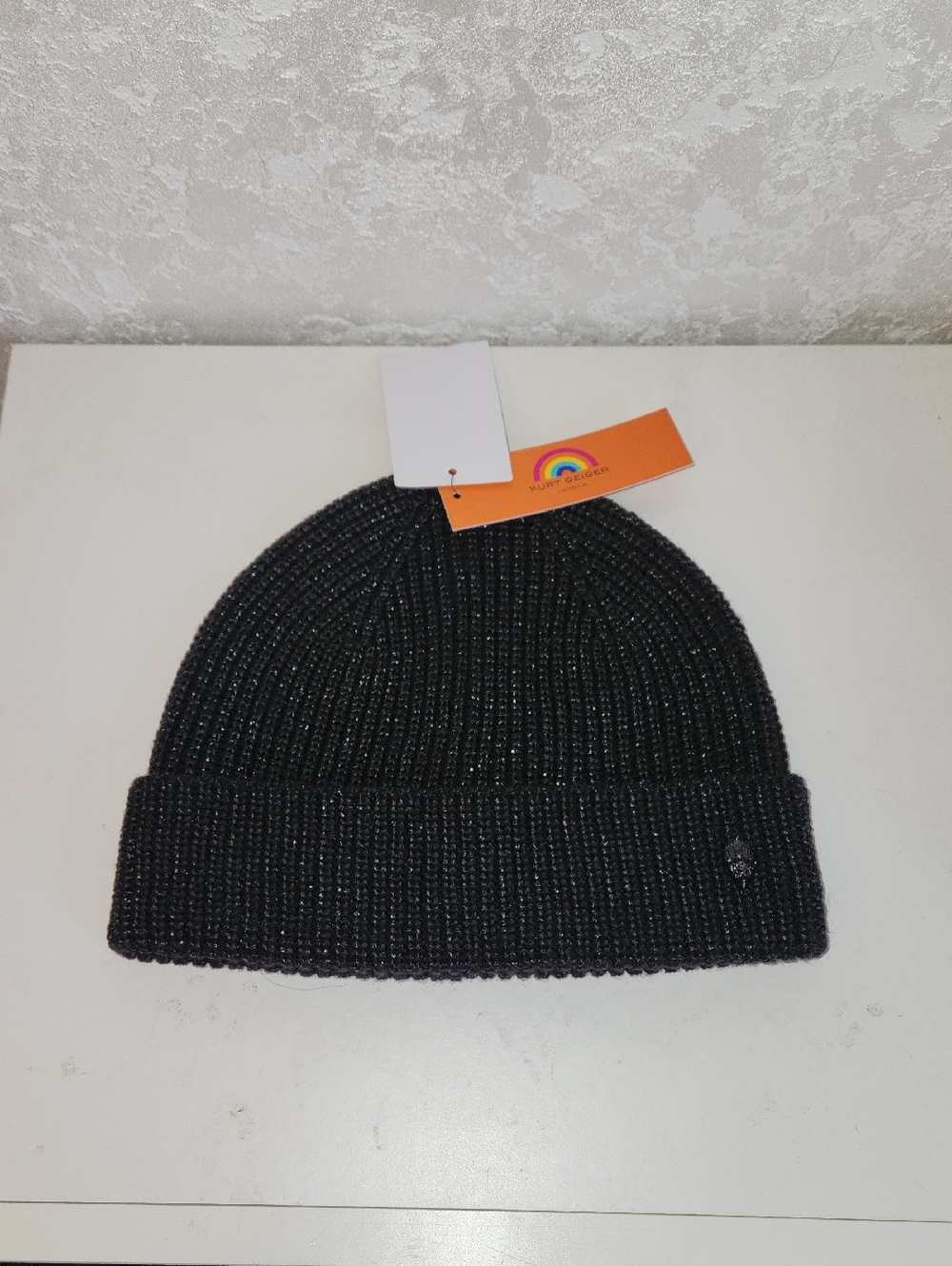 Kurt Geiger Black Knit Beanie Hat NWT